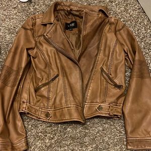 YMI Light Brown Faux Leather Cropped Jacket
